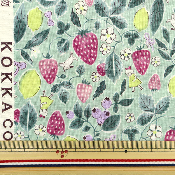【数量5から】 生地 『シーチング イチゴ 薄緑 YWA-21010-1C』 KOKKA コッカ