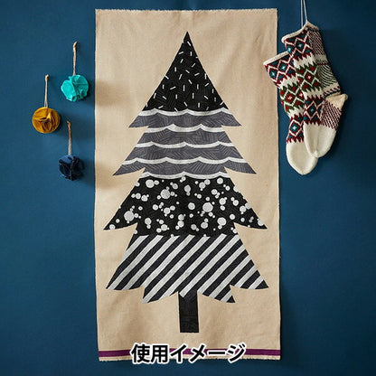 Tela "Echino (Ethino) Cotton Hee Canvas Tree de Navidad cortada Tela Aproximadamente 110 cm x 60 cm Negro EKX97900-900D" KOKKA