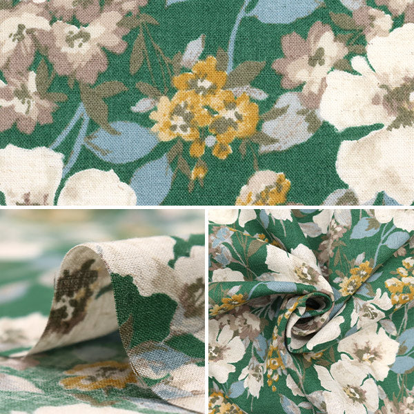 【数量5から】 生地 『綿麻コンパス 小花 グリーン NGA-71040-42B』 KOKKA コッカ