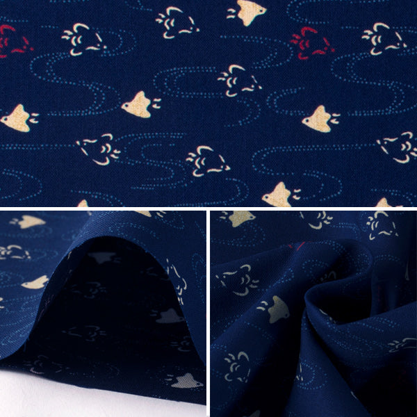[Quantità da 5] Tessuto "TessutoMotivo pied de poule in stile giapponesefogliStampa blu navy 88222-8-4”