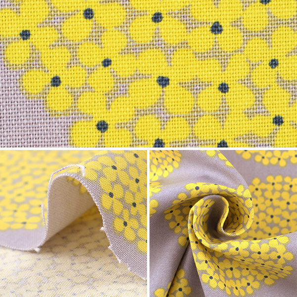 【数量5から】 生地 『う早この布 10番キャンバス あじさい柄 UP5553-J イエロー×グレー』 COTTON KOBAYASHI コットンこばやし 小林繊維