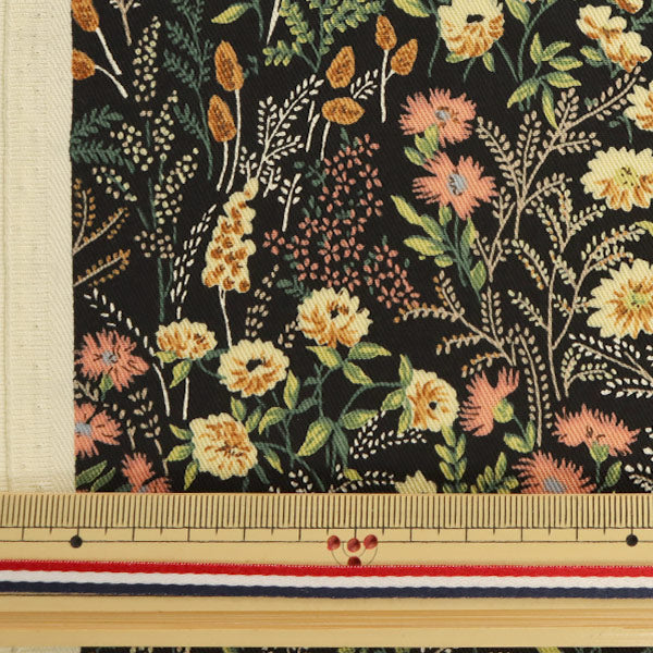 [Quantity from 5] Fabric "Twill botanical pattern black KTS6492-A" COTTON KOBAYASHI