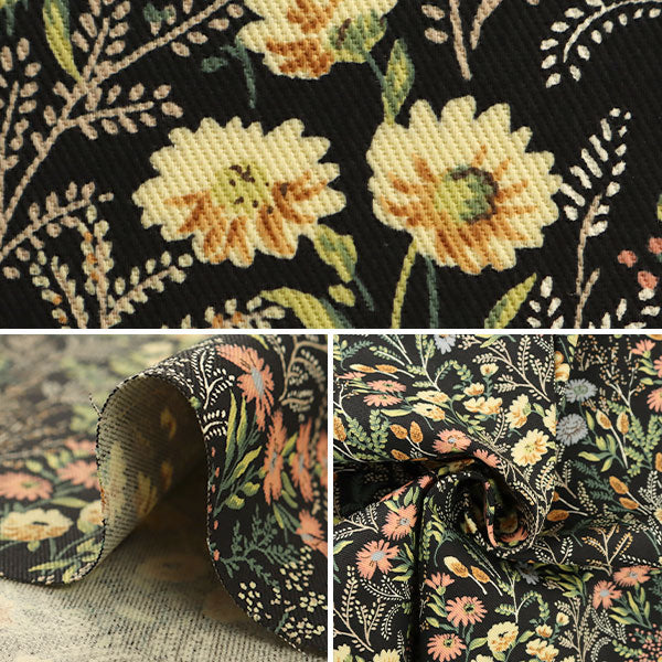[Quantity from 5] Fabric "Twill botanical pattern black KTS6492-A" COTTON KOBAYASHI
