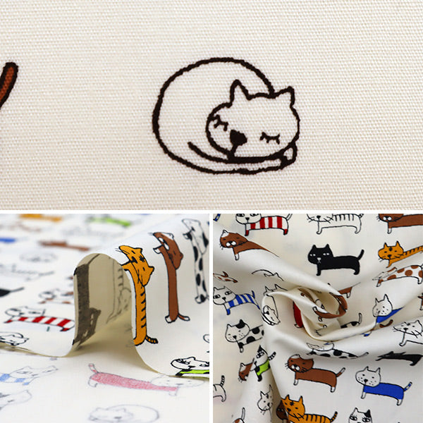 【数量5から】 生地 『ブロード 整列ねこ ホワイト KTS6728-A』 COTTON KOBAYASHI コットンこばやし 小林繊維