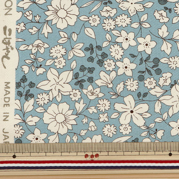 [Quantity from 5] Fabric "Twill print floral pattern blue KTS6640-B" COTTON KOBAYASHI