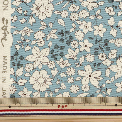 [Quantity from 5] Fabric "Twill print floral pattern blue KTS6640-B" COTTON KOBAYASHI