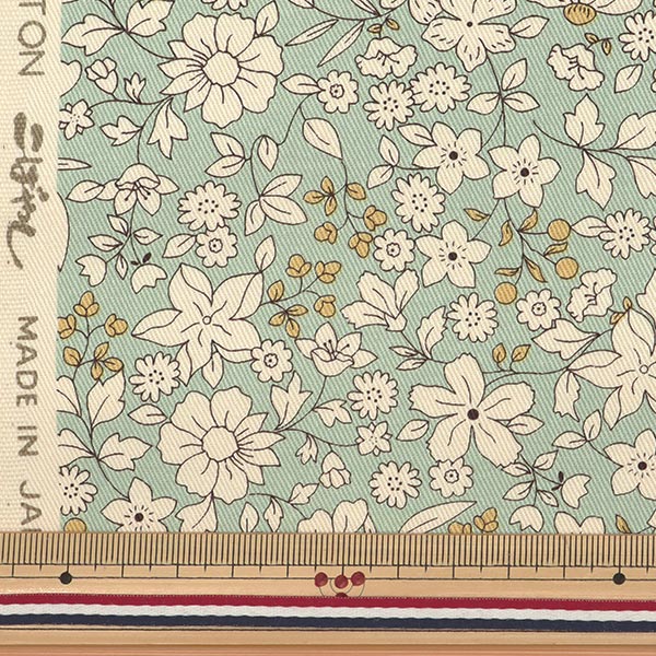 【数量5から】 生地 『ツイルプリント 花柄 ミントグリーン KTS6640-F』 COTTON KOBAYASHI コットンこばやし 小林繊維