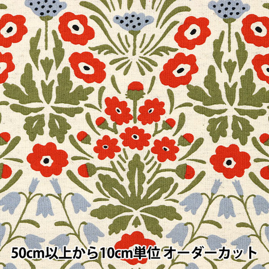 [Anzahl ab 5] Stoff „Uhayako-Stoff, Baumwolle, Leinen, Segeltuch, Shayna-Blume, Ecru x Rot UP5775-A" COTTON KOBAYASHI