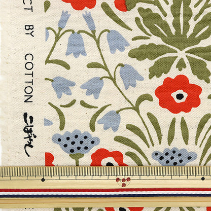 【数量5から】 生地 『う早この布 綿麻キャンバス シェイナの花 生成り×赤 UP5775-A』 COTTON KOBAYASHI コットンこばやし 小林繊維