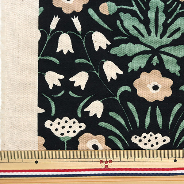 【数量5から】 生地 『う早この布 綿麻キャンバス シェイナの花 黒 UP5775-C』 COTTON KOBAYASHI コットンこばやし 小林繊維