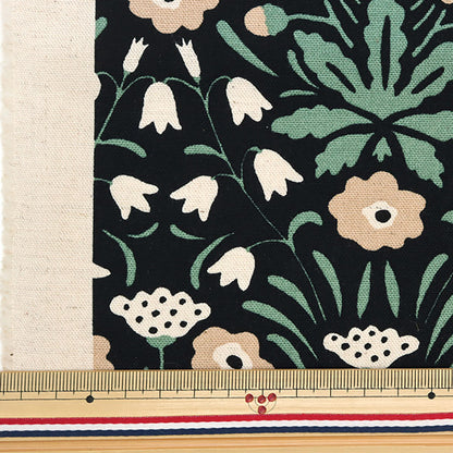 【数量5から】 生地 『う早この布 綿麻キャンバス シェイナの花 黒 UP5775-C』 COTTON KOBAYASHI コットンこばやし 小林繊維