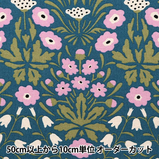 [Anzahl ab 5] Stoff "Uhayako-Tuch Baumwolle Leinen Canvas Shayna Flower Blue UP5775-D" COTTON KOBAYASHI