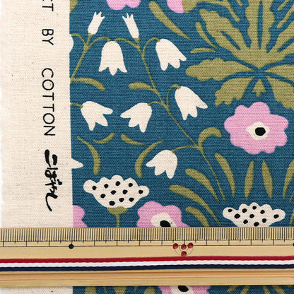 【数量5から】 生地 『う早この布 綿麻キャンバス シェイナの花 ブルー UP5775-D』 COTTON KOBAYASHI コットンこばやし 小林繊維