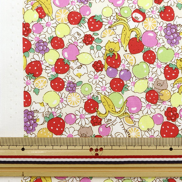 [Quantità da 5] Tessuto "Broad Fruit Cat Bianco KTS6814-A" COTTON KOBAYASHI