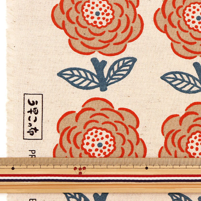 【数量5から】 生地 『綿麻キャンバス ポンポンローズ UP5800-A』 COTTON KOBAYASHI コットンこばやし 小林繊維