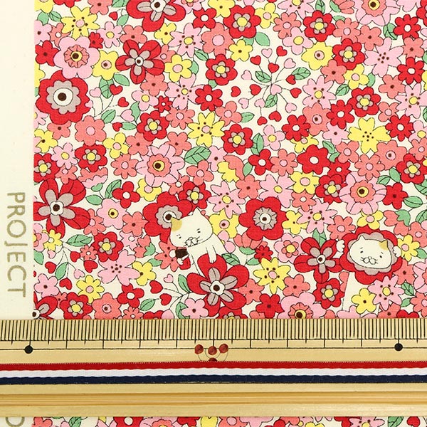 [Quantité à partir de 5] Tissu "Large fleur chat rouge KTS6818-B" COTTON KOBAYASHI