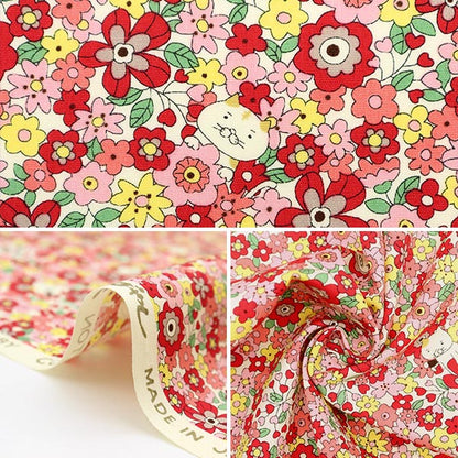 [Quantité à partir de 5] Tissu "Large fleur chat rouge KTS6818-B" COTTON KOBAYASHI