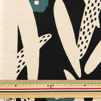 【数量5から】 生地 『綿麻キャンバス サボテンの花 黒 UP5783-D』 COTTON KOBAYASHI コットンこばやし 小林繊維
