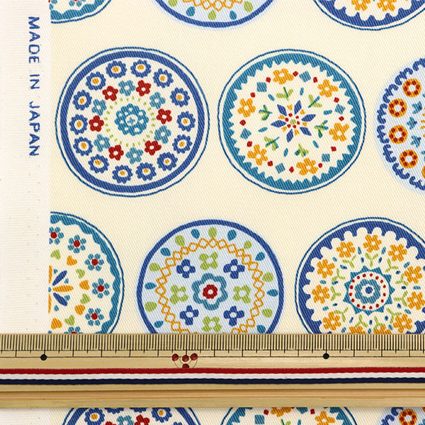 [Quantité à partir de 5] Tissu "Cercle Fleur Sergé Blanc KTS6824-A" COTTON KOBAYASHI