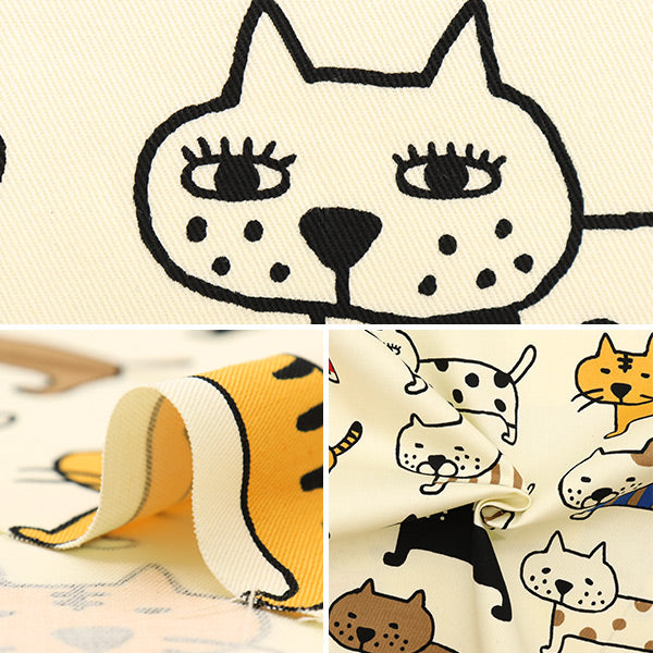 【数量5から】 生地 『ツイル 整列ねこBIG KTS6838-A』 COTTON KOBAYASHI コットンこばやし 小林繊維