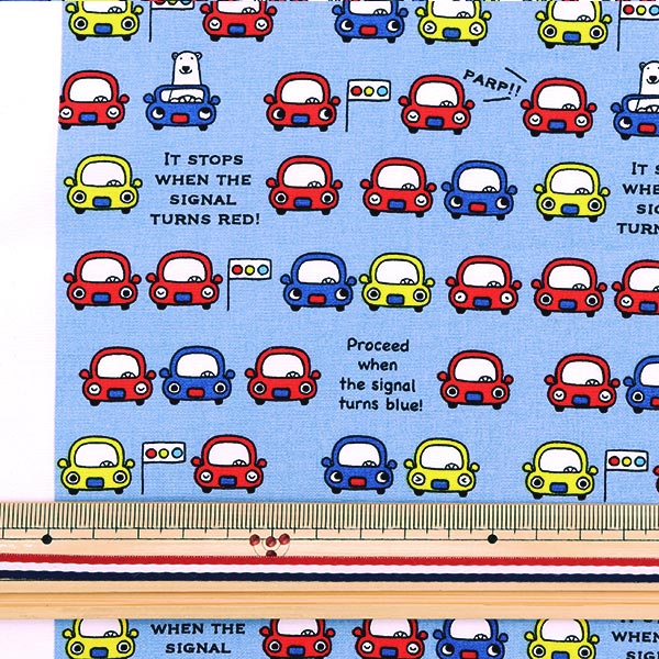 [Quantity from 5] Fabric "Broad Polar Bear Automobile Blue KTS6839-C" COTTON KOBAYASHI