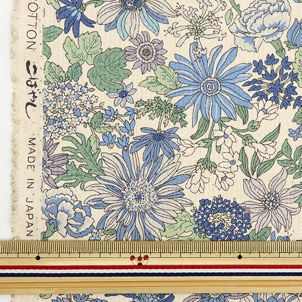 [Quantity from 5] Fabric "Stripe Dobby Floral Pattern Blue KTS6886-B" COTTON KOBAYASHI