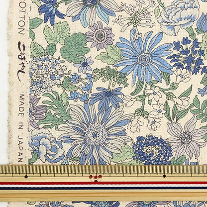 [Quantity from 5] Fabric "Stripe Dobby Floral Pattern Blue KTS6886-B" COTTON KOBAYASHI