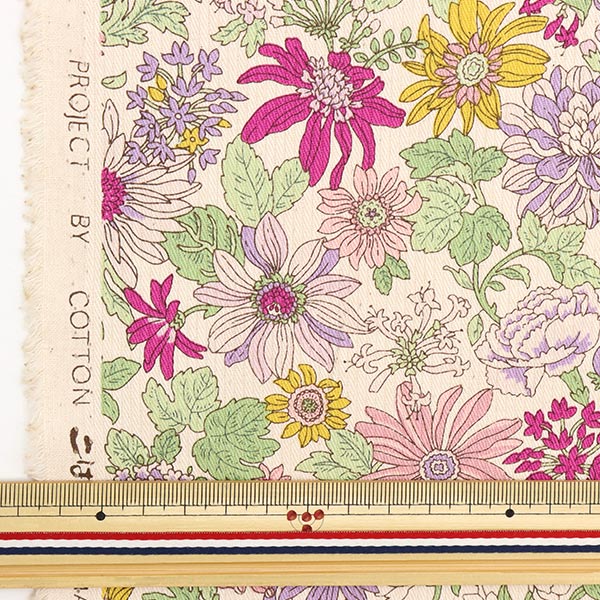 【数量5から】 生地 『ストライプドビー 花柄 パープル KTS6886-D』 COTTON KOBAYASHI コットンこばやし 小林繊維