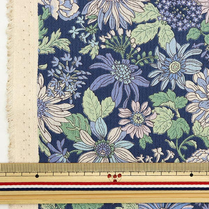 [Quantity from 5] Fabric "Stripe Dobby Floral Pattern Navy KTS6886-E" COTTON KOBAYASHI