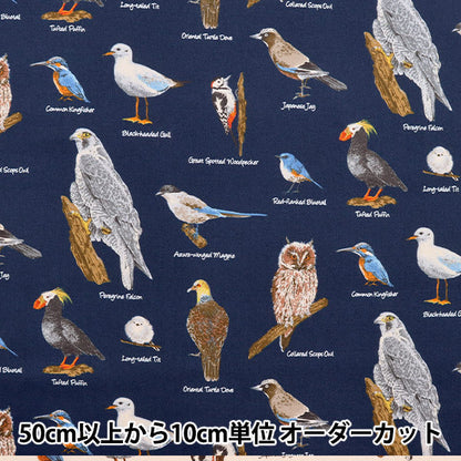 【数量5から】 生地 『ツイル 野鳥図鑑 ネイビー KTS6890-B』 COTTON KOBAYASHI コットンこばやし 小林繊維
