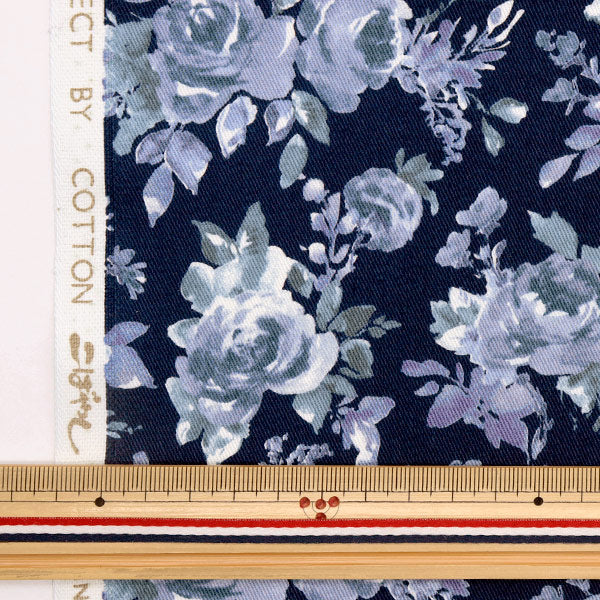 [Quantité à partir de 5] Tissu "Twill Print Watercolor Touch Rose Navy x Blue KTS6920-D" COTTON KOBAYASHI