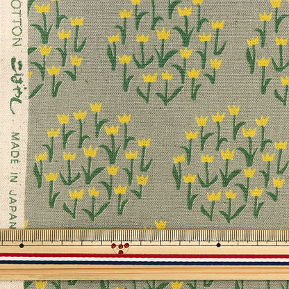 【数量5から】 生地 『綿麻キャンバス フラワーサークル グレー×イエロー KTS6873-C』 COTTON KOBAYASHI コットンこばやし 小林繊維