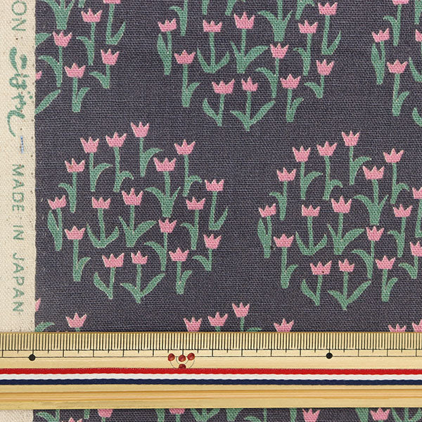 【数量5から】 生地 『綿麻キャンバス フラワーサークル グレー×ピンク KTS6873-D』 COTTON KOBAYASHI コットンこばやし 小林繊維
