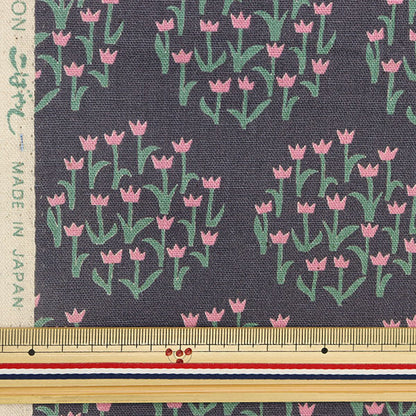 【数量5から】 生地 『綿麻キャンバス フラワーサークル グレー×ピンク KTS6873-D』 COTTON KOBAYASHI コットンこばやし 小林繊維