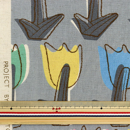 【数量5から】 生地 『綿麻キャンバス レトロチューリップ グレー KTS6927-B』 COTTON KOBAYASHI コットンこばやし 小林繊維