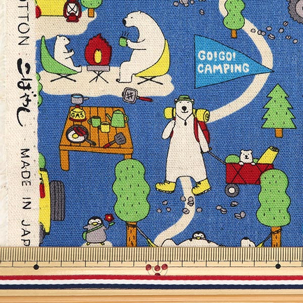 [Quantity from 5] Fabric "Cotton Linen Canvas Camp Bear Blue KTS6969-B" COTTON KOBAYASHI