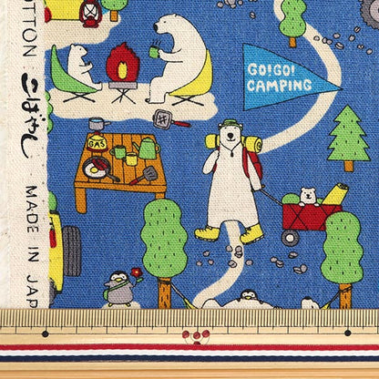[Quantity from 5] Fabric "Cotton Linen Canvas Camp Bear Blue KTS6969-B" COTTON KOBAYASHI