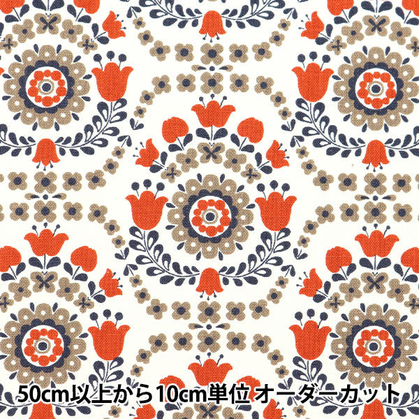【数量5から】 生地 『コットンキャンバス 割付チューリップ レッド KTS6952-A』 COTTON KOBAYASHI コットンこばやし 小林繊維