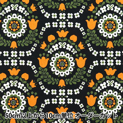 【数量5から】 生地 『コットンキャンバス 割付チューリップ ブラック KTS6952-E』 COTTON KOBAYASHI コットンこばやし 小林繊維