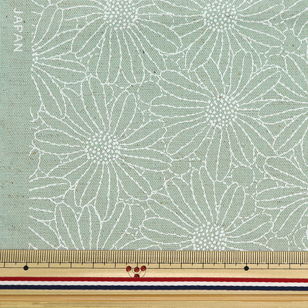 【数量5から】 生地 『綿麻キャンバス ラッカープリントの花 グリーン KTS6957-C』 COTTON KOBAYASHI コットンこばやし 小林繊維