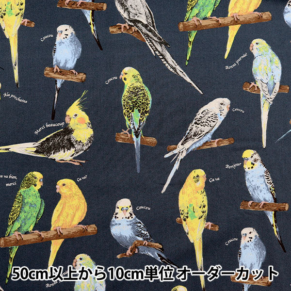 【数量5から】 生地 『ツイルプリント インコ ネイビー KTS6954-E』 COTTON KOBAYASHI コットンこばやし 小林繊維