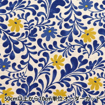 [Количество, начиная с 5] Ткань "Cloth Cloth Cotton Lenen Canvas Plant Kinari x Blue UP5875-B" COTTON KOBAYASHI
