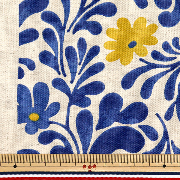 [Количество, начиная с 5] Ткань "Cloth Cloth Cotton Lenen Canvas Plant Kinari x Blue UP5875-B" COTTON KOBAYASHI