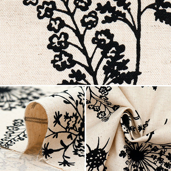 [Quantity starting from 5] Fabric "Usako Cloth Cotton Linen Canvas Shadow Flower Kinari x Black UP5886-A" COTTON KOBAYASHI