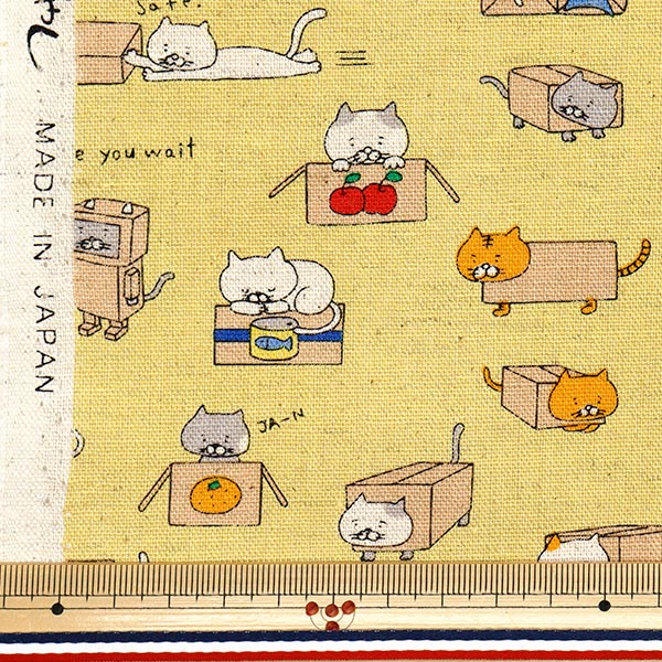 [الكمية تبدأ من 5] الأقمشة "Cotton Linen Canvas Catboard Cat Yellow KTS6970-C" COTTON KOBAYASHI