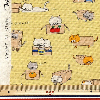 [الكمية تبدأ من 5] الأقمشة "Cotton Linen Canvas Catboard Cat Yellow KTS6970-C" COTTON KOBAYASHI