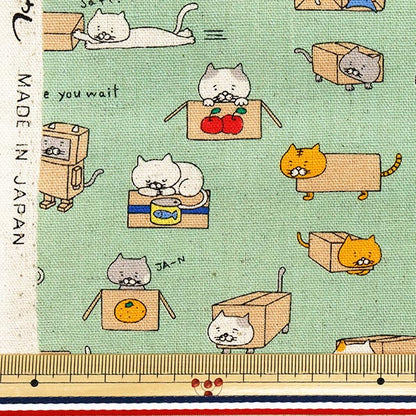 [Quantity starting from 5] Fabric "Cotton Linen Canvas Cardboard Cat Green KTS6970-E" COTTON KOBAYASHI