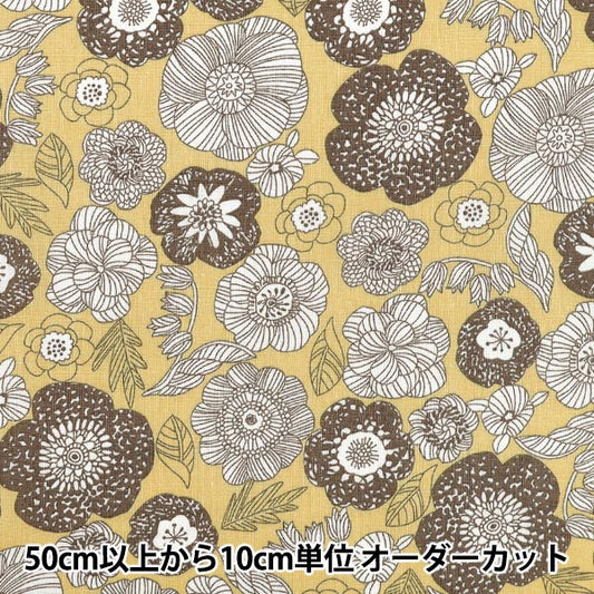 [數量5起] 織物 "板材織物 调色板线描花卉图案黄色 144-8047-A5” [Yuzawaya原]