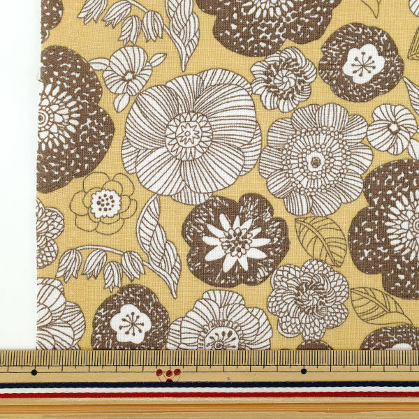 [Quantità da 5] Tessuto "fogli Tavolozza disegno a tratteggio motivo floreale giallo 144-8047-A5” [Yuzawayaoriginale]