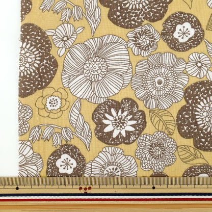 [Quantità da 5] Tessuto "fogli Tavolozza disegno a tratteggio motivo floreale giallo 144-8047-A5” [Yuzawayaoriginale]